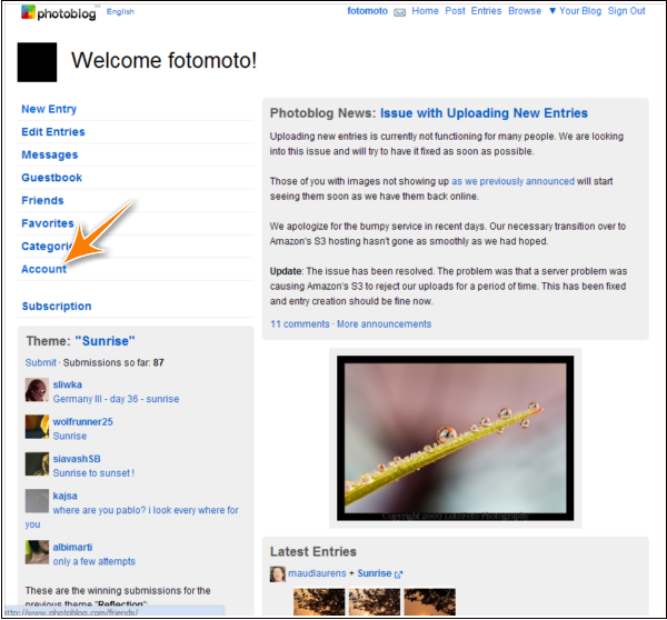 Photoblog screenshot
