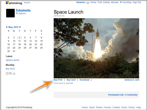 Photoblog site screenshot